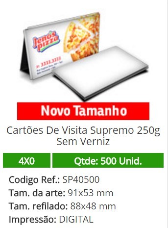 500 Cartões De Visita Supremo 250g Sem Verniz