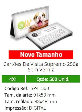 500 Cartões De Visita Supremo 250g Sem Verniz