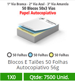 50 Blocos 10x15 de 150 Folhas Autocopiativas 56g em 3 Vias