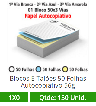 01 Bloco 15x21 de 150 Folhas Autocopiativas 56g em 3 Vias