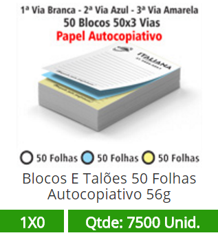 50 Blocos 15x21 de 150 Folhas Autocopiativas 56g em 3 Vias