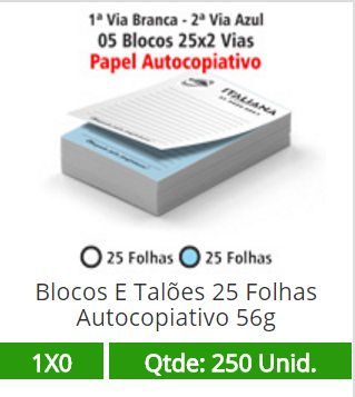 05 Blocos 15x21 de 50 Folhas Autocopiativas 56g em 2 Vias