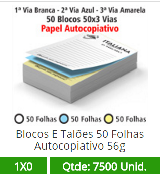 50 Blocos 21x30 de 150 Folhas Autocopiativas 56g em 3 Vias
