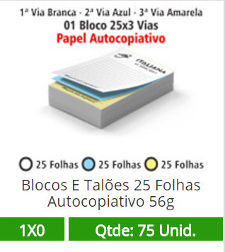 01 Bloco 10x15 de 75 Folhas Autocopiativas 56g em 2 Vias