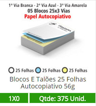 05 Blocos 10x15 de 75 Folhas Autocopiativas 56g em 3 Vias