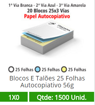 20 Blocos 10x15 de 75 Folhas Autocopiativas 56g em 3 Vias