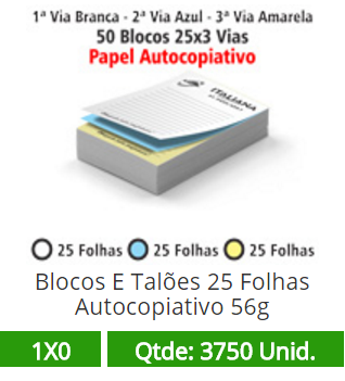50 Blocos 10x15 de 75 Folhas Autocopiativas 56g em 3 Vias