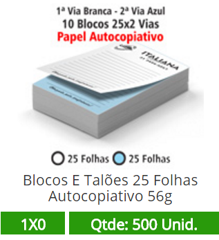 10 Blocos 21x30 de 50 Folhas Autocopiativas 56g em 2 Vias