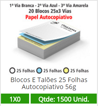 20 Blocos 15x21 de 75 Folhas Autocopiativas 56g em 3 Vias