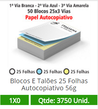 50 Blocos 15x21 de 75 Folhas Autocopiativas 56g em 3 Vias