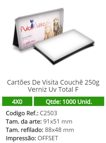1000 Cartões De Visita Couchê 250g Verniz Uv Total F