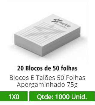 20 Blocos 10x15 de 50 Folhas Apergaminhado 75g