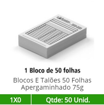 01 Bloco 7x10 de 50 Folhas Apergaminhado 75g