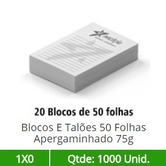 20 Blocos 7x10 de 50 Folhas Apergaminhado 75g