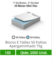 20 Blocos 10x15 de 100 Folhas Apergaminhado 75g em 2 Vias