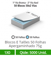 50 Blocos 10x15 de 100 Folhas Apergaminhado 75g em 2 Vias