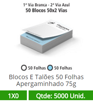 50 Blocos 10x15 de 100 Folhas Apergaminhado 75g em 2 Vias