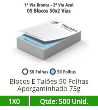 05 Blocos 15x21 de 100 Folhas Apergaminhado 75g em 2 Vias