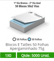 50 Blocos 15x21 de 100 Folhas Apergaminhado 75g em 2 Vias