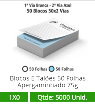 50 Blocos 15x21 de 100 Folhas Apergaminhado 75g em 2 Vias
