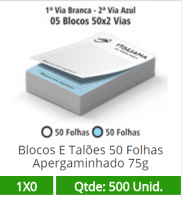 05 Blocos 21x30 de 100 Folhas Apergaminhado 75g em 2 Vias R$130.60
