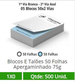 05 Blocos 21x30 de 100 Folhas Apergaminhado 75g em 2 Vias R$130.60