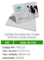 30 Cartões De Visita Pvc Cristal 075mm Cristal 075mm