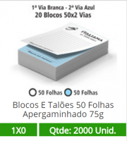 20 Blocos 21x30 de 100 Folhas Apergaminhado 75g em 2 Vias
