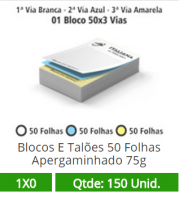 01 Bloco 10x15 de 150 Folhas Apergaminhado 75g em 3 Vias