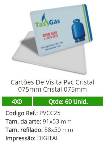 60 Cartões De Visita Pvc Cristal 075mm Cristal 075mm