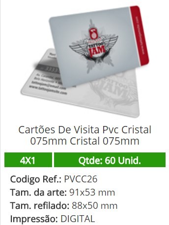 60 Cartões De Visita Pvc Cristal 075mm Cristal 075mm