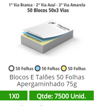 50 Blocos 10x15 de 150 Folhas Apergaminhado 75g em 3 Vias