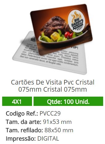 100 Cartões De Visita Pvc Cristal 075mm Cristal 075mm