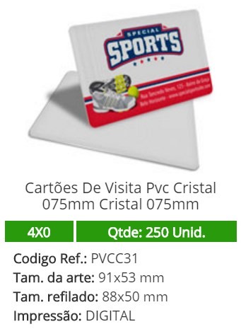 250 Cartões De Visita Pvc Cristal 075mm Cristal 075mm