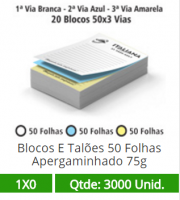 05 Blocos 15x21 de 150 Folhas Apergaminhado 75g em 3 Vias