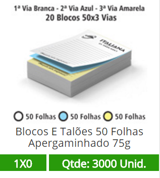 20 Blocos 15x21 de 150 Folhas Apergaminhado 75g em 3 Vias