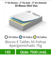 50 Blocos 15x21 de 150 Folhas Apergaminhado 75g em 3 Vias