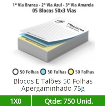 05 Blocos 21x30 de 150 Folhas Apergaminhado 75g em 3 Vias