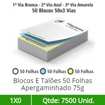50 Blocos 21x30 de 150 Folhas Apergaminhado 75g em 3 Vias
