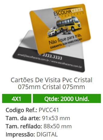 2000 Cartões De Visita Pvc Cristal 075mm Cristal 075mm