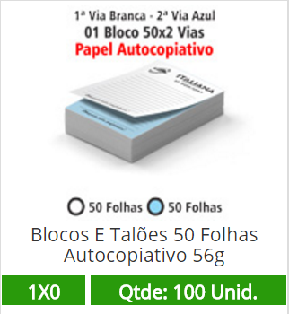 01 Bloco 10x15 de 100 Folhas Autocopiativas 56g em 2 Vias