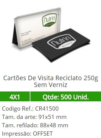 500 Cartões De Visita Reciclato 250g Sem Verniz