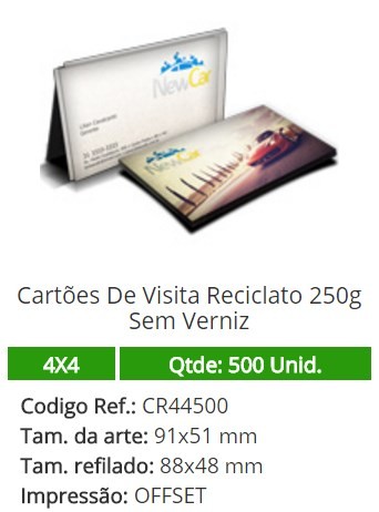 500 Cartões De Visita Reciclato 250g Sem Verniz