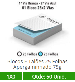 01 Bloco 15x21 de 50 Folhas Apergaminhado 75g em 2 Vias