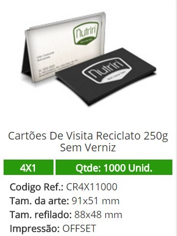1000 Cartões De Visita Reciclato 250g Sem Verniz