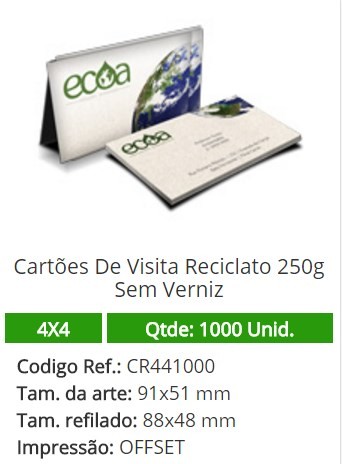 1000 Cartões De Visita Reciclato 250g Sem Verniz