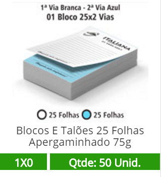 01 Bloco 21x30 de 50 Folhas Apergaminhado 75g em 2 Vias