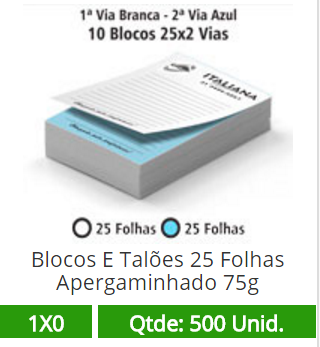 10 Blocos 21x30 de 50 Folhas Apergaminhado 75g em 2 Vias