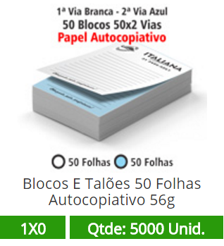 50 Blocos 21x30 de 100 Folhas Autocopiativas 56g em 2 Vias