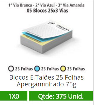 05 Blocos 10x15 de 75 Folhas Apergaminhado 75g em 3 Vias